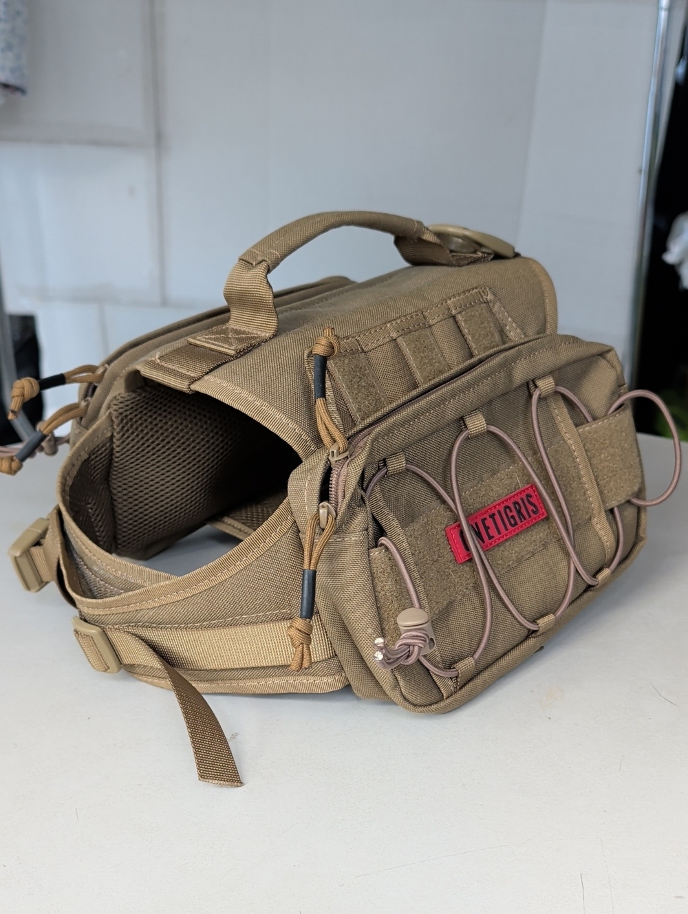 Onetigris Tactical Dog Harness Backpack Tan For Medium & Bigger Dogs Hiking